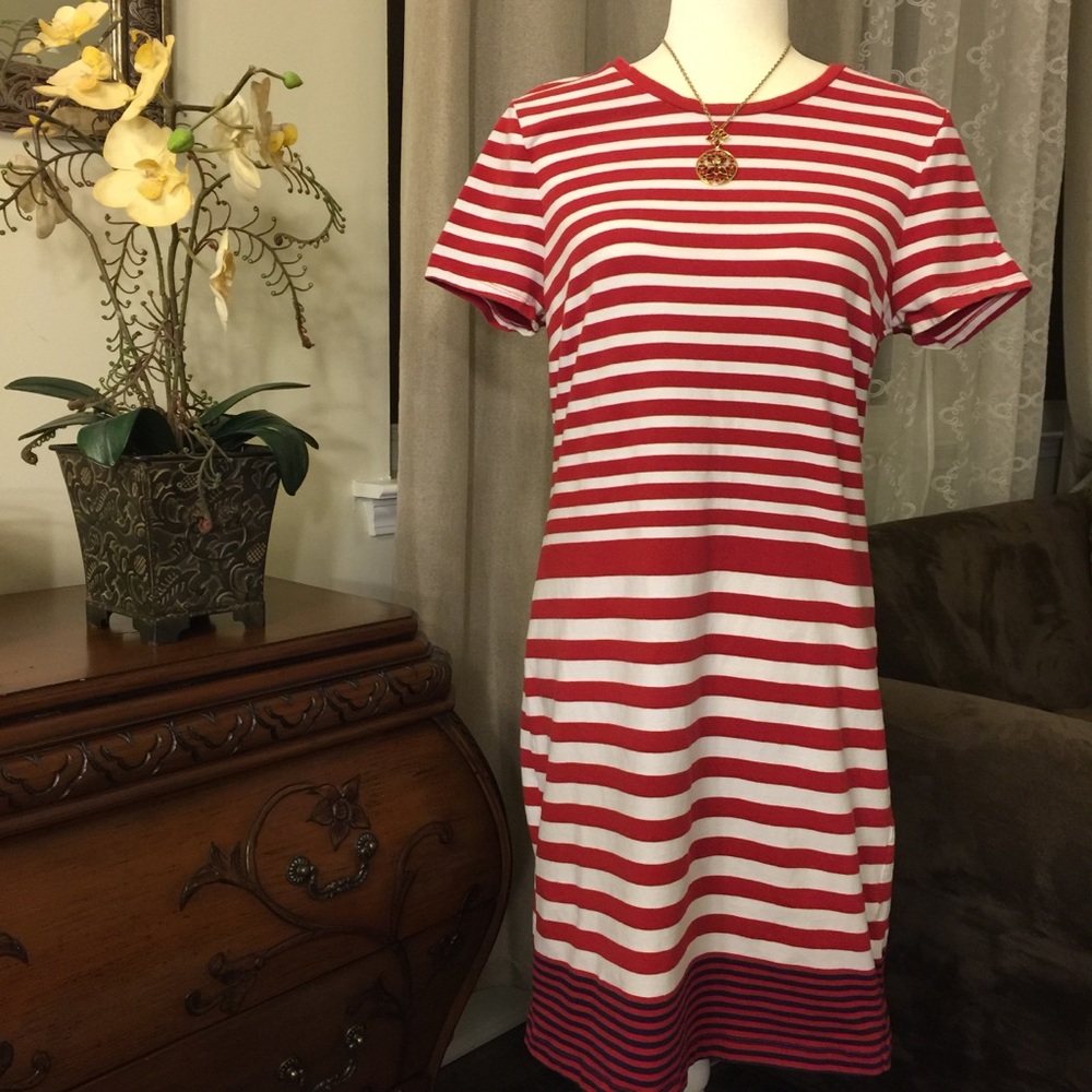 Old Navy Slub-Knit Tee Dress for Women Red Stripe